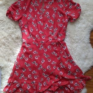 FRANCESCA's red floral skater wrap dress S